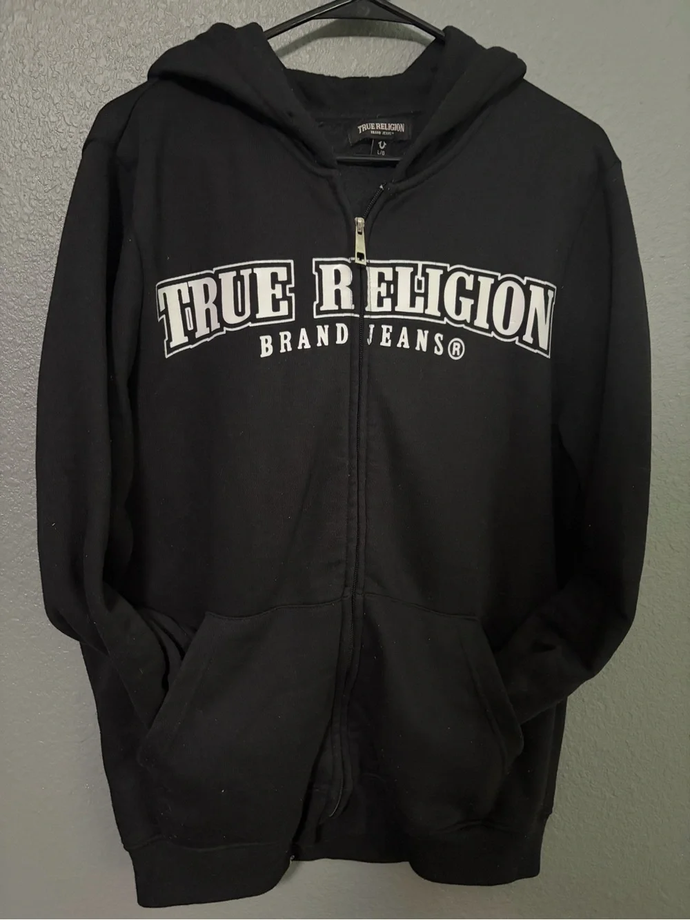 True Religion Black Full-Zip Hoodie with White Logo